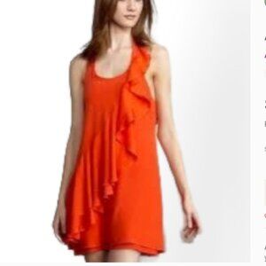 Alice and Olivia Silk Ruffle Halter Dress Orange S
